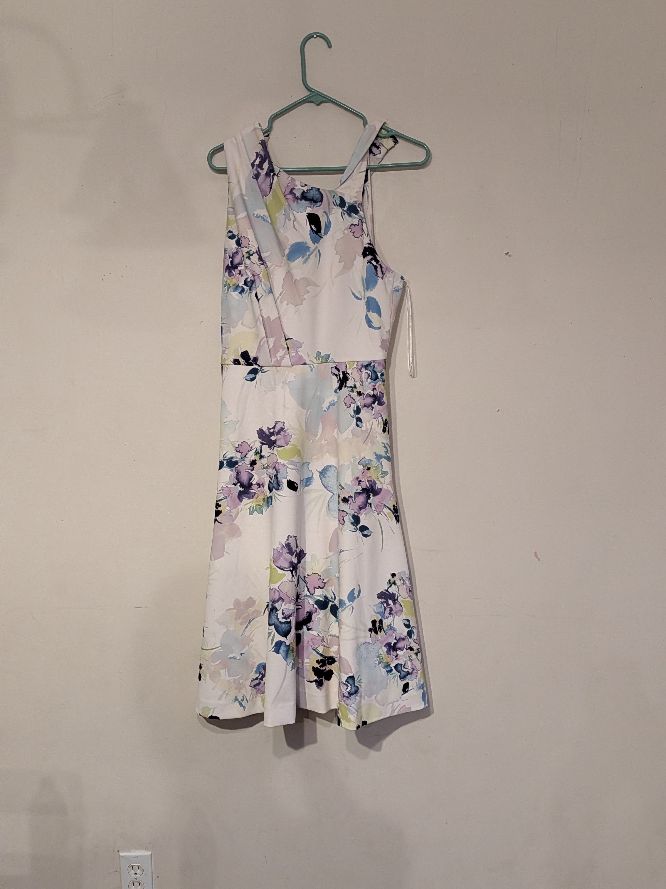 Floral White A-Line Dress With Pastel Blooms Donna Karen